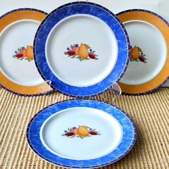 DANSKSet of 4 Dinnerware Plates Fruit Design Yellow Blue New